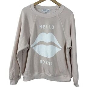 Wildfox Women's Pullover Sweatshirt Beige Cotton Soft Fleece‎ Lined Crew Size M